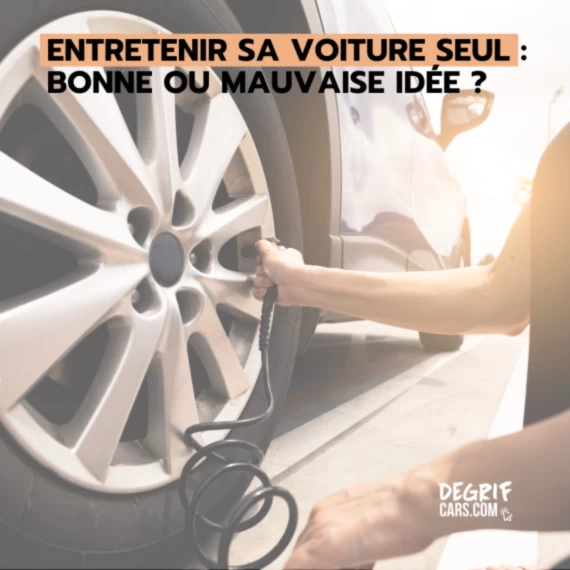 Conducteur effectuant la pression de ses pneus chez lui, à son domicile sur son véhicule avec ses outils, en entretien DIY.