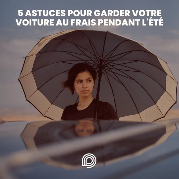 Voiture protégée de la chaleur estivale grâce à un pare-soleil et stationnée à l'ombre